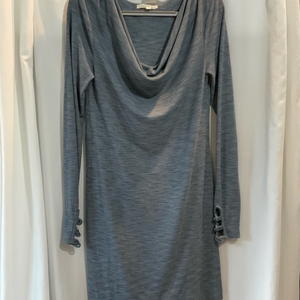 Anthropologie Pure + Good Ribbed Knit Blue Cowl‎ Neck Shirt Dress Small